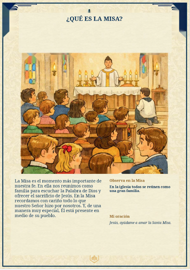 Página del Misal: ¿Qué es la Misa?, con Observa en la Misa y Mi oración